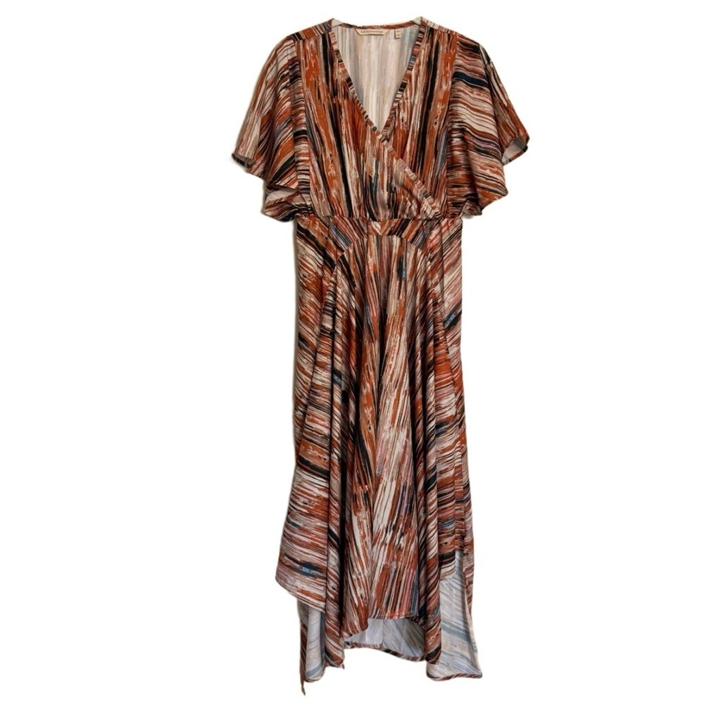Soft Surroundings Dress Cyra Painted Stripe Midi Orange Sz PXS Boho Casual Fall